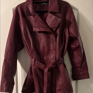 Baccini Red Leather Moto Jacket Asymmetrical Zipper Notched Lapel